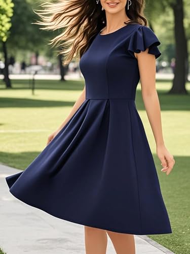Image of oxiuly Women's Flounce Sleeve Wedding Church Vintage Dresses Casual Floral Party Cocktail Work Dress with Pockets Fei376