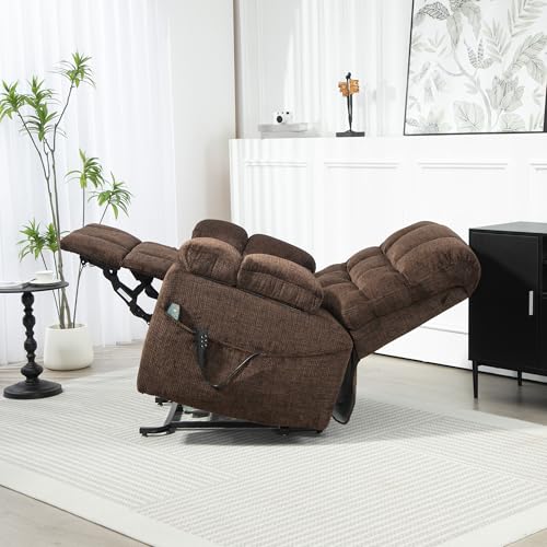 REHOUSING Oversized Power Lift Recliner Big Man 400lbs, Extra Wide Recliner Chair with Lifts Vertically for Elderly, Features Cup Holder, Heat and Massage, Zero Gravity Lay Flat for Adults (Brown)