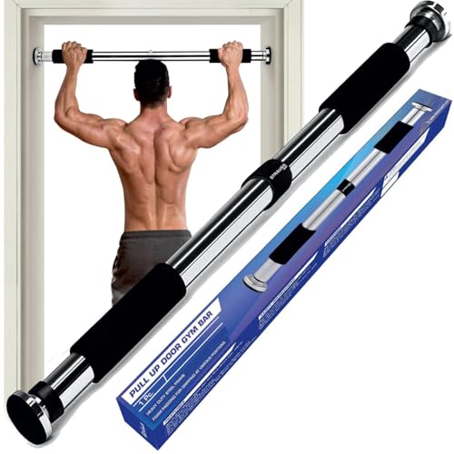 Strauss Chin Up Door Bar | Pull Up Bars for Home Workout with Palm Pad and Anti-Skid Grip | Door Way Adjustable Length Hanging Rod | Hanging Bar for Pull-ups,Push ups & Chin ups