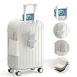 Tacarlha Ultimate Travel Companion - 20" Smart Suitcase with USB Port & Drink Holder - ABS Lightweight Expandable Luggage with Smooth 360° Wheels for Business/Vacation White 20Inch