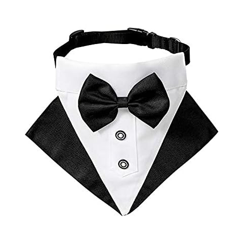 Bow Tie Dog Collar and Leash Set, Dog Tuxedo Bandana Adjustable Collar, Formal Puppy Triangle Necker wear for Wedding Birthday Dress-up Cosplay Party (Black, M) Cover