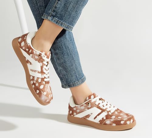 Image of LUCKY STEP Women Classic Retro Gum Sole Fashion Sneakers Casual Tennis Skate Shoe Genuine Leather Walking Footwear Anti Slip Trainers