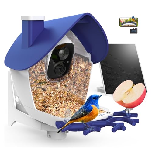 Smart Bird Feeder with Camera Solar Powered 2K HD Live Video with 32GB Card