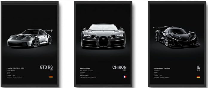 CSLGQGV Car Poster Vintage Racing Car Wall Art Supercar Canvas Prints Painting For Men Room Pictures Guys Dorm Room Aesthetics Decor Bedroom Office (frame 12x16 Canvas) black 01