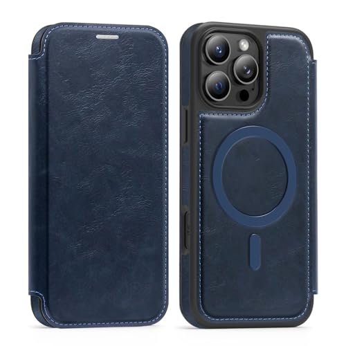 Étui portefeuille en cuir iPhone 13 Pro Max résout l'encombrement bleu MagSafe
