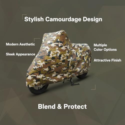 Image of 6X6 Heavy Duty Bike Cover for Splendor Plus, Water Proof Jungle Print, All-Weather Protection, Waterproof, UV Resistant, Dustproof, Durable Outdoor Motorcycle Body Covers for Daily Use
