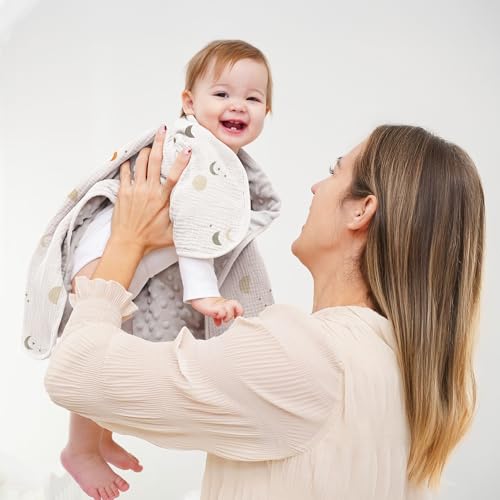 Image of Susurration Baby Blanket for Unisex Boys Girls, Soft Nursery Minky Blanket with Muslin Cotton Front and Dotted Fleece Back, Receiving Blanket for Baby Newborn Infant, 30x40inch