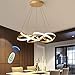 Produktbild LED Pendelleuchte Dimmbar Esstisch Hängelampe Wohnzimmerlampe mit Fernbedienung Deckenleuchte Gold 65W Modern Stil Acryl Lampenschirm Design Pendellampe für Schlafzimmer Esszimmer Küche Lampe