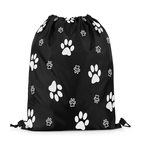 Feelyou Black Dog Paw Drawstring Backpack 13"x15.7" Cute Dog Gym String Bag Decor Lovely Poppy Pet Kawaii Animal Drawstring Bags Waterproof Cinch Bag2
