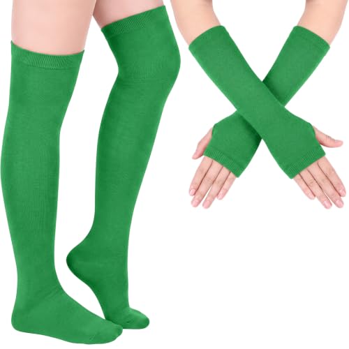 Image of Geyoga Arm Warmers Leg Warmers Striped Thigh High Socks Fingerless Gloves Stockings Christmas Halloween