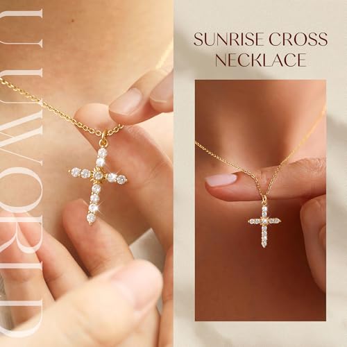 Cross Necklace for Women Sunrise Cross Necklace 18K Gold Plated Cross With Sun Pendant Neckalce Christian Faith Jewelry Dainty Cubic Zirconia Neckalces Birthday Gifts for Women3
