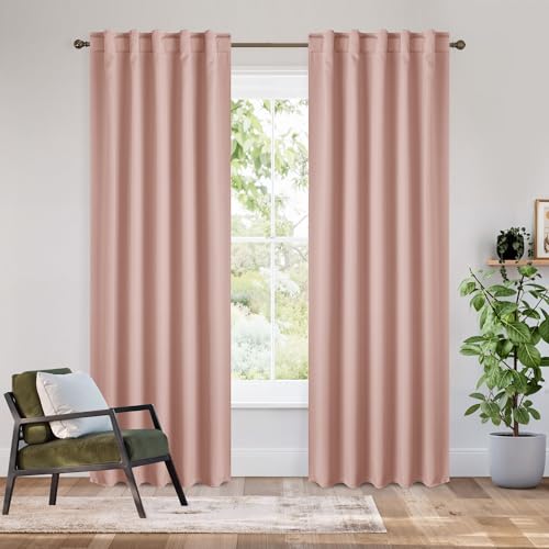 Image of RYB HOME Bedroom Blackout Curtains 80 inches Long, 100% Blackout Thermal Insulated Noise Reducing Back Tab Curtains for Living Room Nursury, 42 inches Wide by 80 inches Long, Peach Pink