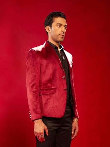 Image of VASTRAMAY mens VASTRAMAY Men's Maroon Velvet Blazer VSHRMCT025MA 40