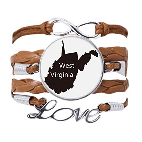 Bracelet cordon cuir tressé ajustable avec médaillon carte Virginie