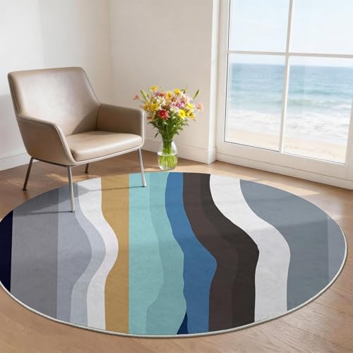 Alfombra redonda de 100 cm moderna con líneas abstractas de pelo bajo para dormitorio 3