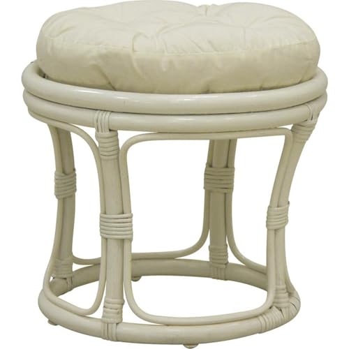 AUBRY GASPARD - Tabouret Rotin avec Coussin Blanc - Ø 40 cm, Hauteur 35 cm - Tissu Coton Garni Dacron - Robuste Confortable - Lavage Délicat Coussin - Idéal...