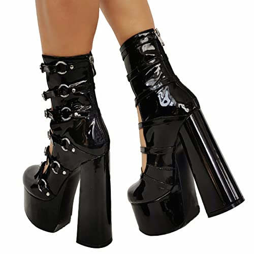 Yolkomo Platform Chunky Heels for Women Sexy Strappy Lace Up Platform Pumps4