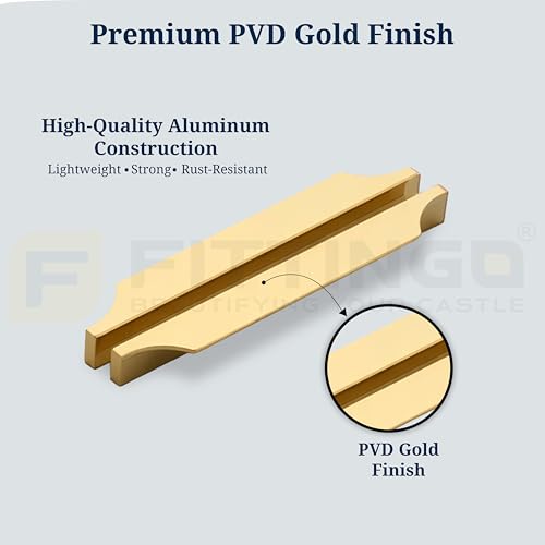 Image of Goldcrest 20cm Handle for Wardrobe & Cabinet /Cupboard Handle /Wardrobe Handle /160mm Hole to Hole (PVD Gold) Pack of 1 - Right Side Handle-| 3 Years Warranty |