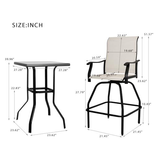 LEVELEVE-Patio-Bar-Set-5pcs-Swivel-Bar-Stools-Outdoor-Bistro-Textilene-Furniture-Stability-All-Weather-Set-with-Height-Table-5-Beige-Fabric LEVELEVE Patio Bar Set 5pcs Swivel Bar Stools Outdoor Bistro Textilene Furniture Stability All Weather Set with Height Table 5 Beige Fabric