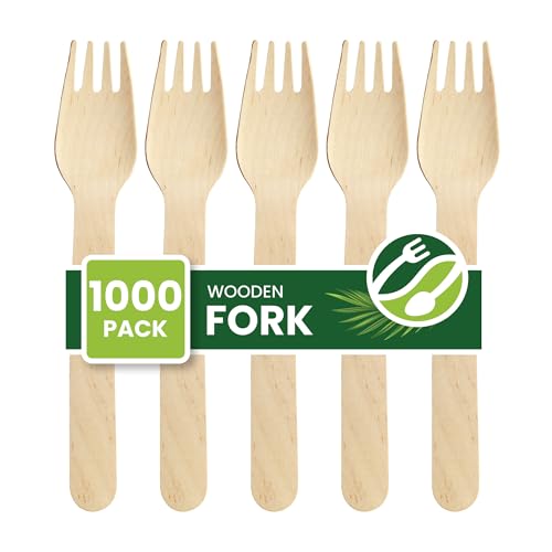 Eco Leaf Wooden Forks, 16cm | 1000pcs | Biodegradable, Compostable, Plastic-Free Cutlery for Weddings, Picnics, Parties, Camping & Catering | Ideal for Desserts