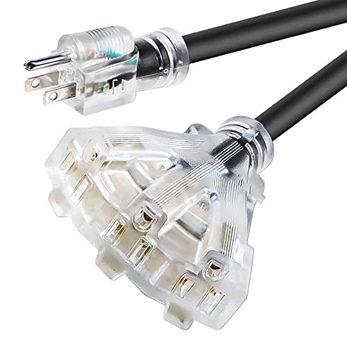 10FT 12/3 Extension Cord Heavy Duty Black 3-Outlet Indoor/Outdoor SJTW Lighted 12-Gauge Grounded Power Cable,12AWG 15 Amp, 1875 Watts，UL Listed，Safety