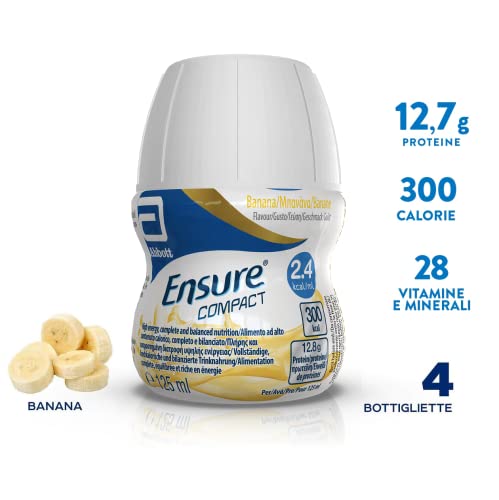 Ensure Compact Alimento a Fini Medici Speciali ad Alta Densità Calorica Formato Bevanda, Supplemento Nutrizionale Completo e Compatto, Confezione 4x125ml, Gusto Banana - 3