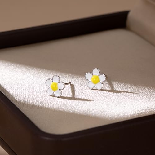 SLUYNZ Solid 925 Sterling Silver Plumeria Flower Stud Earrings for Women Teens White Flower Stud Earrings Spring4
