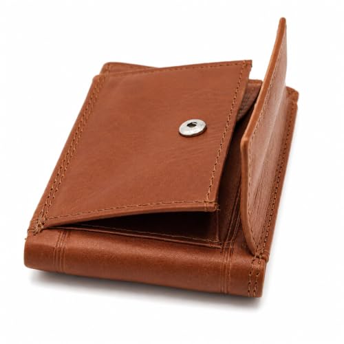 Cartera compacta de piel legítima para llevar tarjetas y monedas en el bolsillo 3