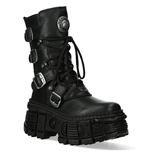 New Rock WALL373-S5 Womens Black Leather Platform Goth Boots3