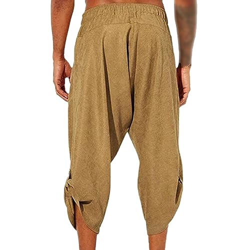 JEsilunmaMY Men's Joggers Capri Pants Elastic Waist Drawstring 3/4 Pants with Pockets Casual Beach Boho Yoga Hippie Pants3
