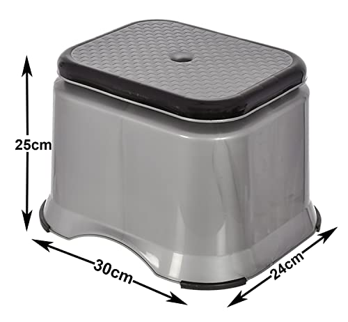 Image of Kuber Industries Ultra 10 Multiuses Portable, Lightweight, Strong, Plastic Bathroom /Step /Sitting Stool, Patla (Grey)-46KM0145, Standard