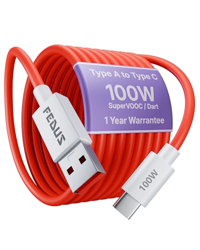 Image of FEDUS ZETTA-X2I 100W 1Meter USB A to Type C Fast Charging SuperVOOC Charger Cable for Oppo Find X9 /X8 /Reno 15 Pro /14 Pro /13 /12 /11 & Realme GT 7 /Narzo 80 /90 /100, 9.1A Dart Fast Charging Cord, Red