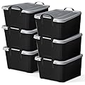 Life Story 6-Pack Plastic Storage Bins with Lids, Black & Gray, 55 Quart - Stackable, Heavy-Duty Tote Containers for Home, Garage or Moving, Secure Snap-Lock Lid & Built-In Handles for Easy Carrying