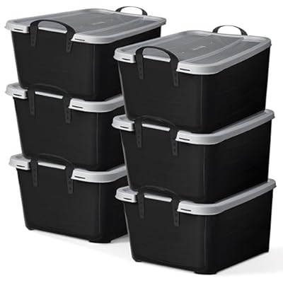 Life Story 6-Pack Plastic Storage Bins with Lids, Black & Gray, 55 Quart - Stackable, Heavy-Duty Tote Containers for Home, Garage or Moving, Secure Snap-Lock Lid & Built-In Handles for Easy Carrying