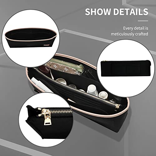 Image of Doxo Purse Organizer Insert, Felt Bag Organizer with Detachable Zipper Pocket, Women Handbag Organizer, Perfectly Fits LV Graceful PM & Cluny MM and More, Lightweight Durable LV Bag Insert (Black,SM)