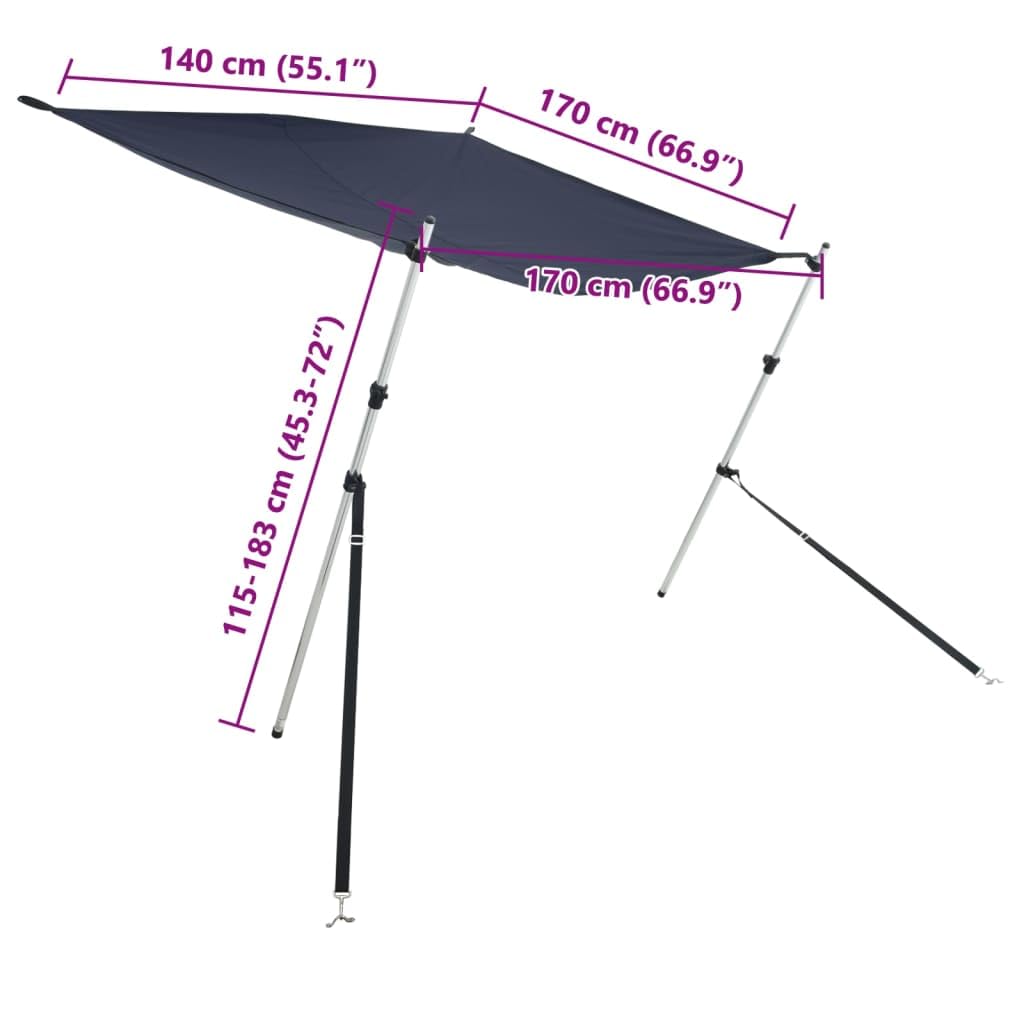 Estensione parasole T-Top, blu, 170 x 170 x (115-183), in 100% poliestere con rivestimento in PU, resistente ai raggi UV, impermeabile e antimuffa, con telaio in alluminio, 2