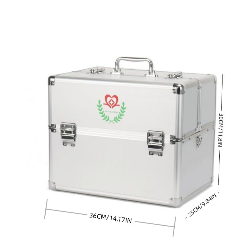 Image of First Aid Kit 3 Tier Portable Large Space with Security Lock Aluminum Alloy First Aid Box, Lockable with Handle and Shoulder Strap Empty Medicine Box Aluminum Medical Box