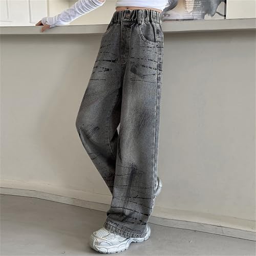 Girls Distressed Jeans Baggy Wide Leg Elastic Waist Denim Pants Kid Straight Trousers with Pockets Streetwear Clothes3