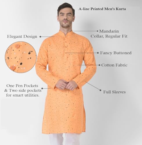 Image of SG LEMAN Knee Length Solid Kurta for Men | Cotton Blend | Long Sleeve | Ethnic Wear for Men | Party and Weeding wear Kurta