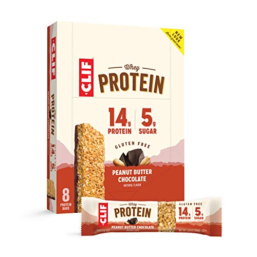 Clif Whey Protein - Gluten Free Snack Bars - Peanut Butter & Chocolate -Gluten Free -Whey Protein- Non-GMO (1.98 Ounce Complete Protein Bars, 8 Count)