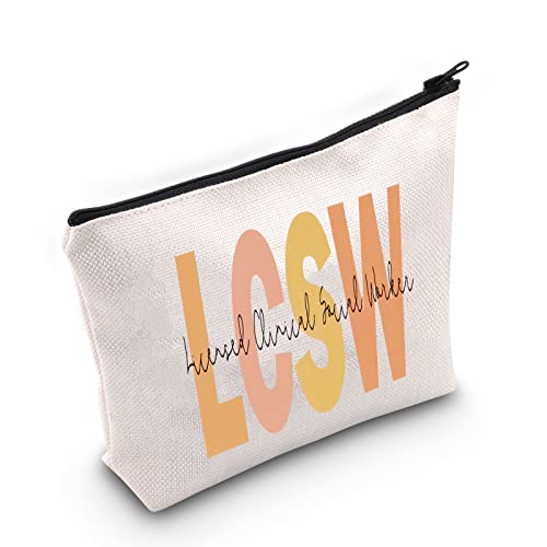 BLUPARK Social Worker Gift Social Worker LMSW LISW LCSW Makeup Bag Social Worker Graduation Gift Social Work Appreciation Gift, Off White, Lcsw Bag