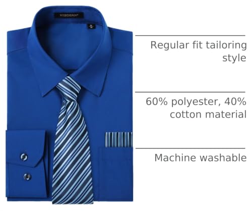 Image of HISDERN Mens Dress Shirt with Tie Pocket Square Set Classic Button Down Shirt Matching Tie Long Sleeve Shirts