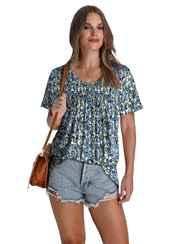 WEESO Womens T Shirts Short Sleeve Pleated Dressy Casual V Neck Summer Tops Blouses2