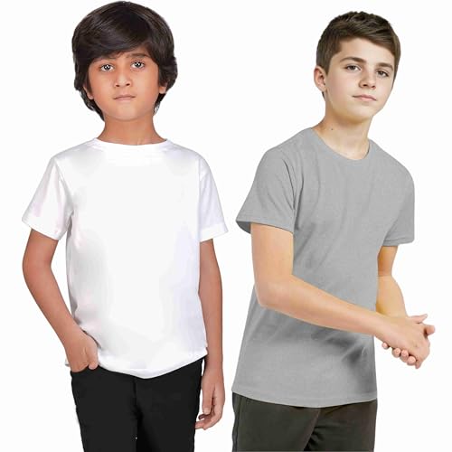 Image of Kids Round Neck T-Shirt Half Sleeves 100% Cotton Rich Soft Comfortable Fit Stylish Plain Color White+1 Combo Original Brand Tshirt for Boys