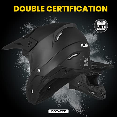 Ilm Dirt Bike Helmet Adult Motocross Dot Ece Approved Atv Off-Road Street Full Face Motorcycle Helmet Dual Sport Model Ap-868(Matte Black,Large) #TOP1