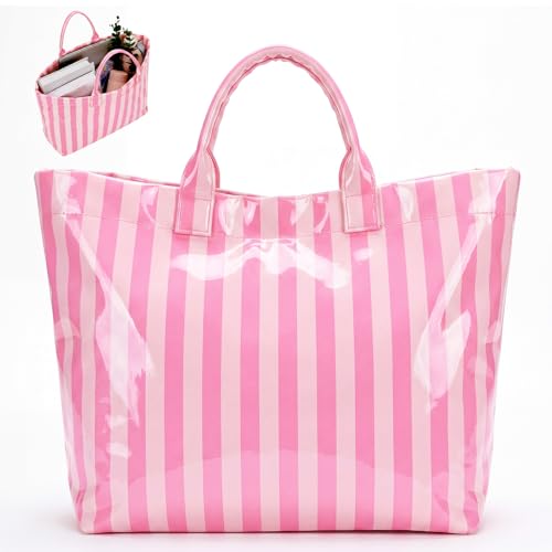 Bolso Tote rayado de PVC para mujer resistente al agua miniatura 3
