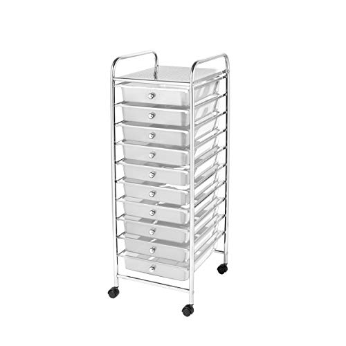 Home Treats Storage Trolley On Wheels |White 10 Drawer Storage Unit For Salon, Beauty Make Up, Home Office Organiser (10 Drawer, White)