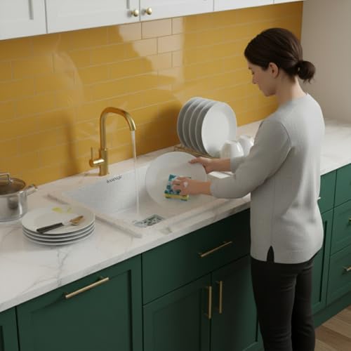 Image of BASINQU Quartz Sink for Kitchen | 21x18x9 Inches Quartz Kitchen Sink Sand-Pluto | Granite Sink For Kitchen Basin UV Protected, Granite Scratch Resistant, Undermount /Topmount Sinks
