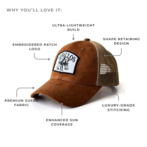 Image of Baseball Cap for Men Original Adjustable Unisex Cap, Mens Caps Stylish, Brown Suede Cap with Net Back, Structured 6 Panel Trucker Hat, Caballos