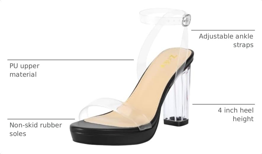 Image of ZriEy 4-Inch Platform Clear High Heels for Women Block Chunky Heeled Sandals Open Toe Ankle Strap Heels Wedding Party Evening Prom Dress Pump Sandal Shoes